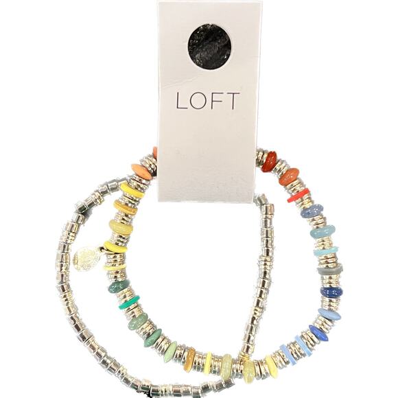 NWT LOFT Rainbow & Gold Pride Beaded Bracelet - Set of 2 Bracelets - Picture 1 of 10